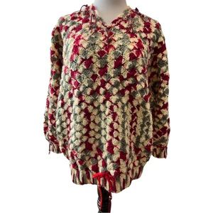 Native Style Hand Crocheted V-neck Oversized Concha and Suede Fringed Sweater